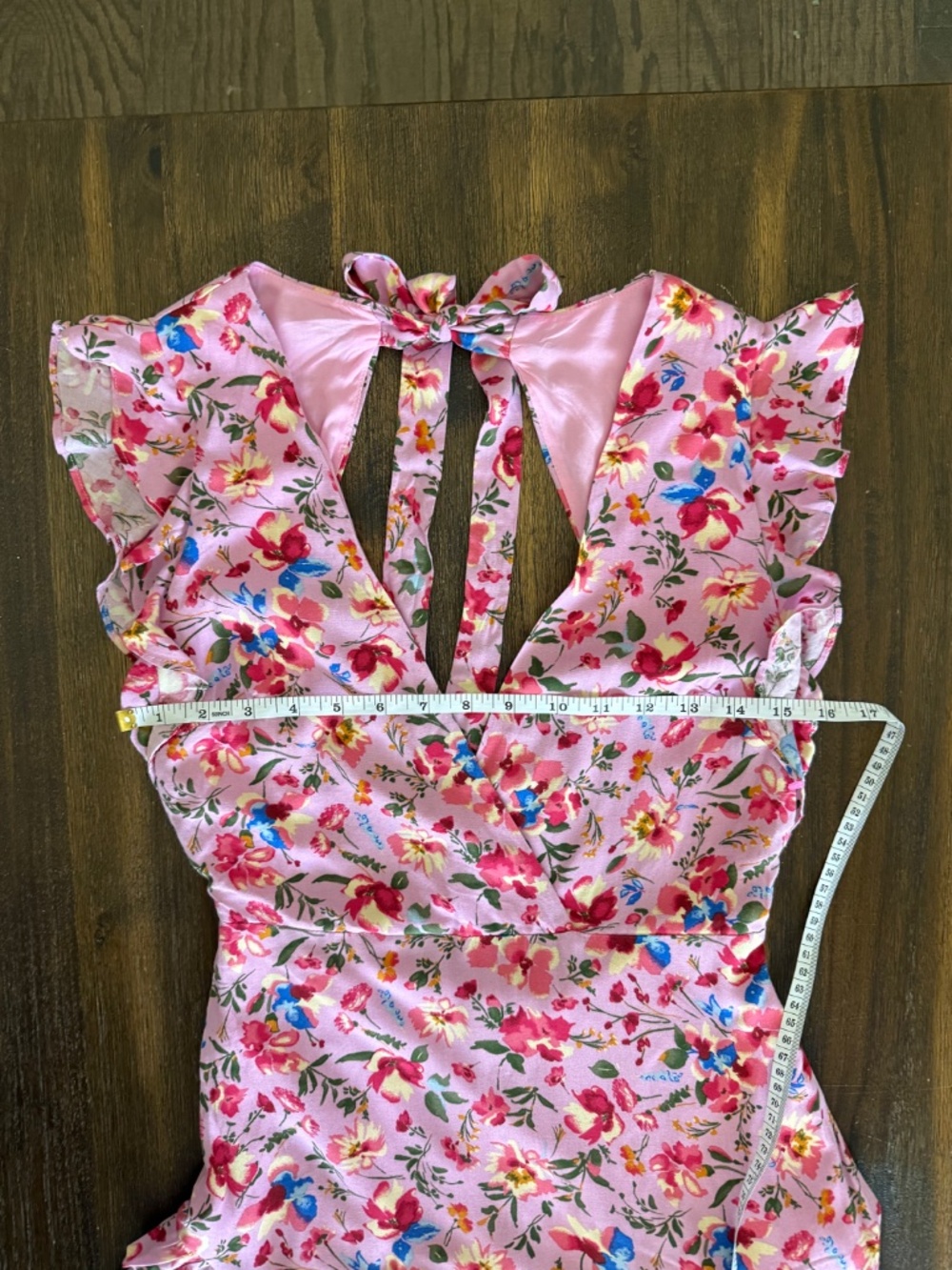 Hello Molly NWT Pink Floral Ruffle Mini Dress Open Back Tie Flutter Sleeve US 4 - Picture 14 of 16